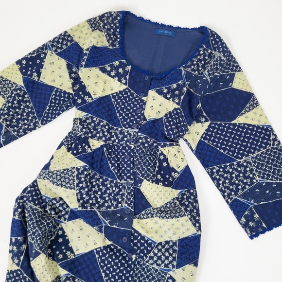 April Cornell Patchwork Midi Dress Cardigan Set 3/4 Sleeve Button Down Long - Picture 4 of 16